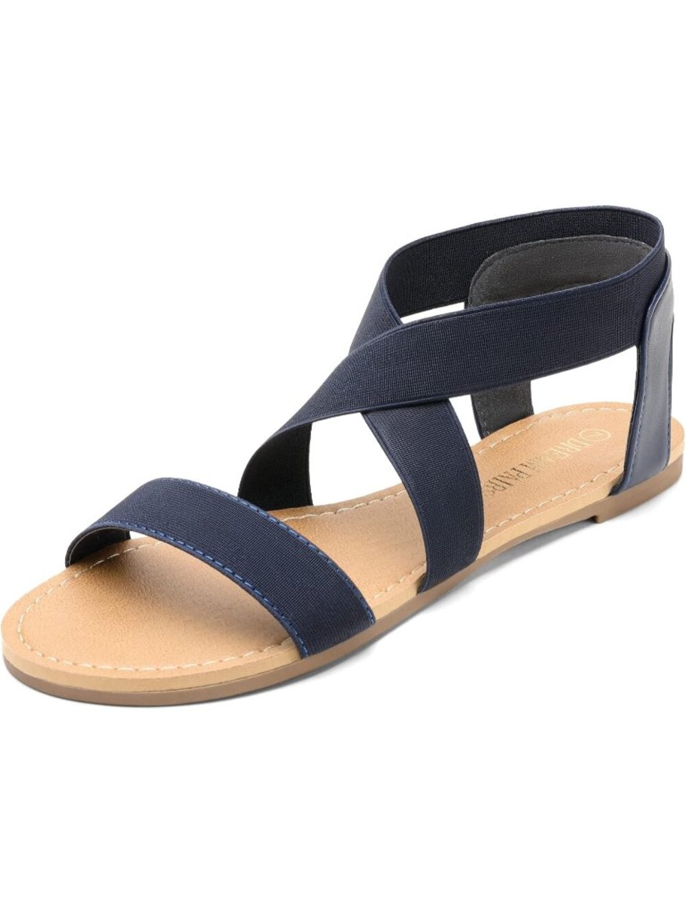 Dream Pairs Women's Navy Open Toe Elastic Crisscross Straps Flat Sandals